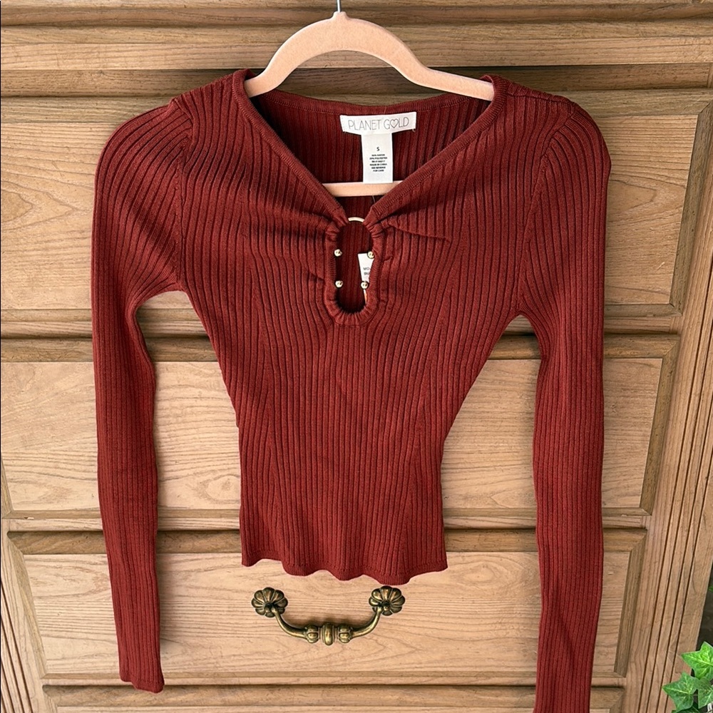 Planet Gold Ribbed Tie Front Blouse